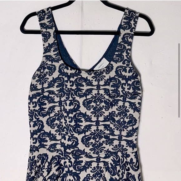 Mystic Cream Navy Textured Jacquard Fit And Flare Sleeveless Dress M - Picture 7 of 16